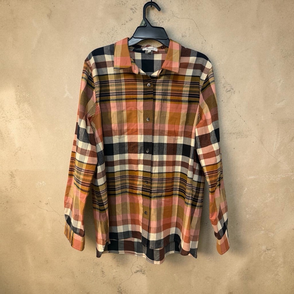 Madewell Plaid Button Front Shirt XL Oversized Fall Flannel Look Lyocell Cotton